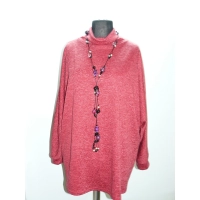 Melanżowy luźny sweter OVERSIZE z golfem - wiśniowy